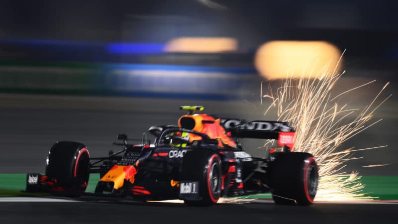Sparks fly from Red Bull of Sergio Perez in Qatar GP qualifying