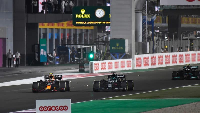 Sergio Perez overtakes Lance Stroll at the 2021 Qatar Grand Prix