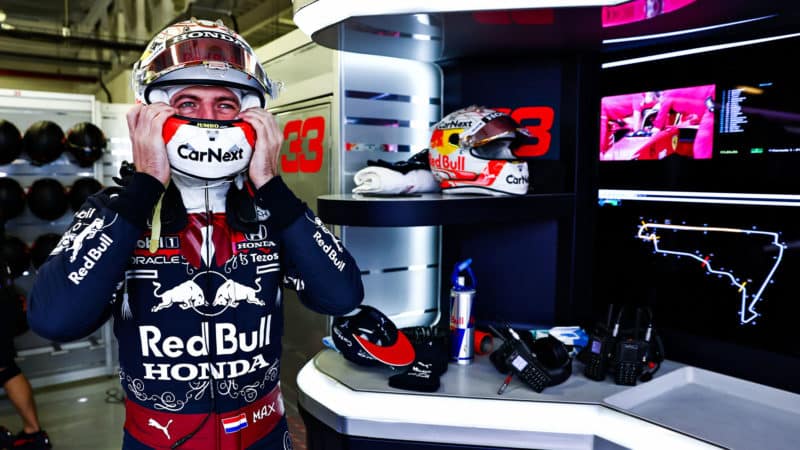 MEXICO CITY, MEXICO - NOVEMBER 05: Max Verstappen of Netherlands and Red Bull Racing prepares to drive in the garage during practice ahead of the F1 Grand Prix of Mexico at Autodromo Hermanos Rodriguez on November 05, 2021 in Mexico City, Mexico. (Photo by Mark Thompson/Getty Images)