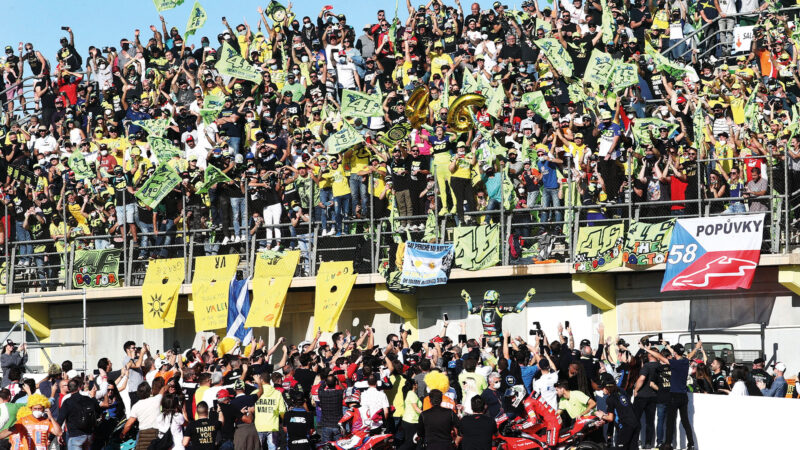 Valentino Rossi greets his fans after his final race