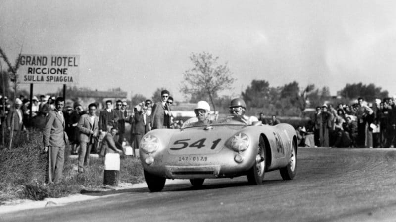 Wolfgang Seidel and Helm Glöckler in Porsche 550 at 195 Mille Miglia
