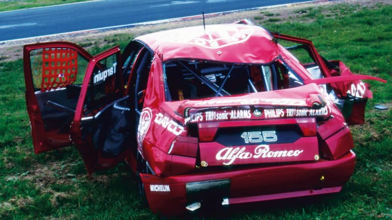 Wrecked Alfa romeo 155 of Gabriele Tarquini in BTCC