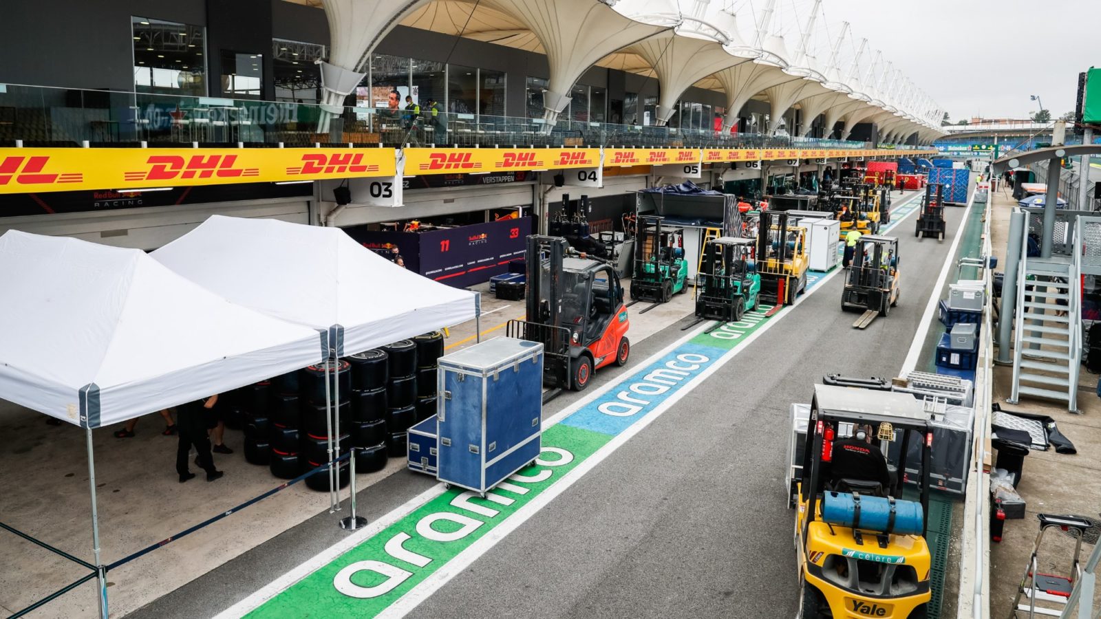Freight being unpacked at the Bahrain GP circuit