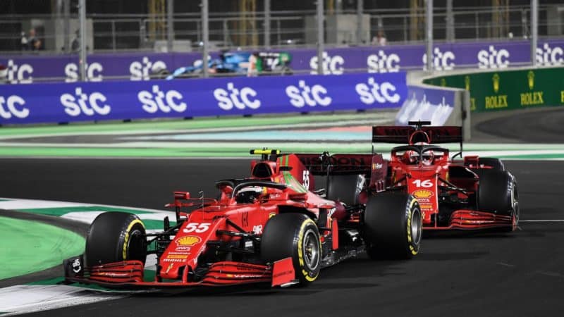 Charles Leclerc and Carlos Sainz in the 2021 Saudi Arabian Grand Prix