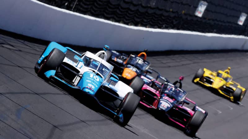 Alex Palou leads in the 2021 Indy 500