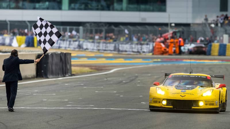 Chevrolet Corvette crosses the finish line to win GTE Pro class at Le Mans 2015