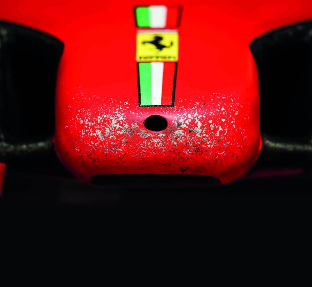 Chipped-nose-of-F1-Ferrari-after-the-2021-Qatar-Grand-Prix