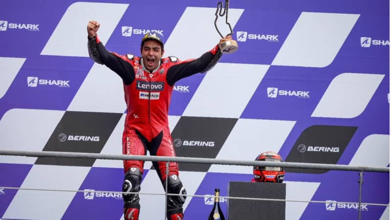 Danilo Petrucci celebrates Le Mans MotoGP win