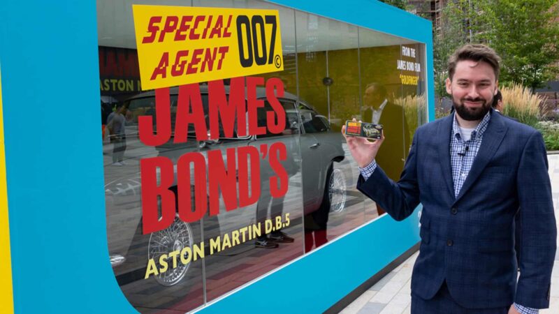 David Mather with lifesize Corgi Aston Martin DB5