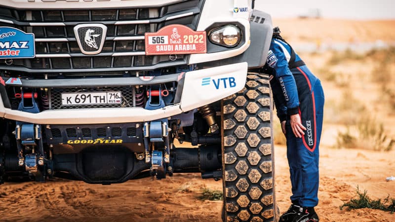 Driver with head in Kamaz truck at Dakar 2022