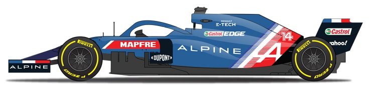 Fernando Alonso Alpine side profile 2021