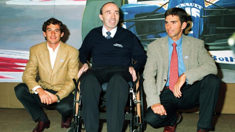 Frank Williams with Ayrton Senna and Damon Hill