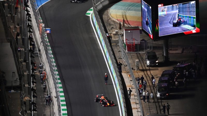 Max Verstappen walks away from his crashed Red Bull in qualifying for the 2021 Saudi Arabia Grand Prix