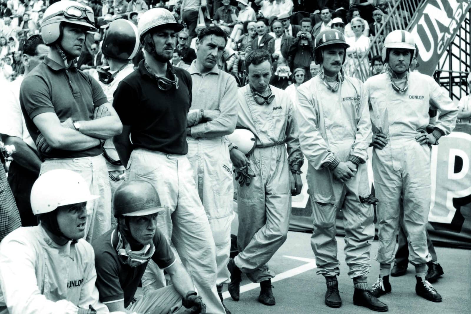 Graham-Hill-and-Jack-Brabham-among-drivers-at-briefing-before-the-1960-Monaco-Grand-Prix