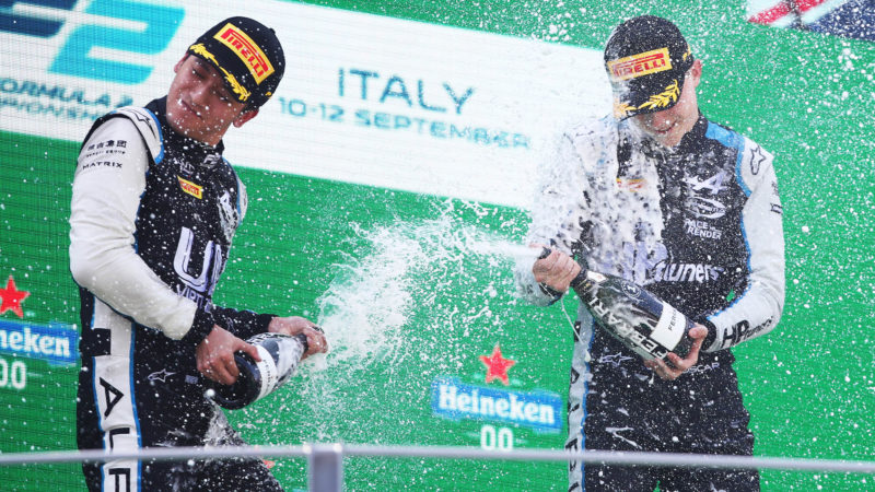 Guanyu Zhou and Oscar Piastri on F2 podium at Monza 2021