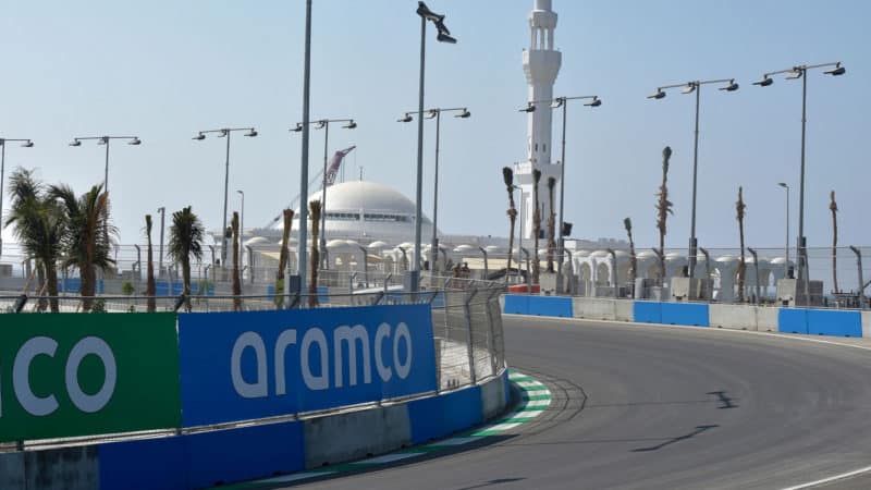 A picture taken on November 28, 2021, shows a view of the Jeddah Corniche Circuit that is expected to host the Saudi Arabian Grand Prix in the Saudi Red Sea port city of Jeddah. (Photo by Amer HILABI / AFP) (Photo by AMER HILABI/AFP via Getty Images)