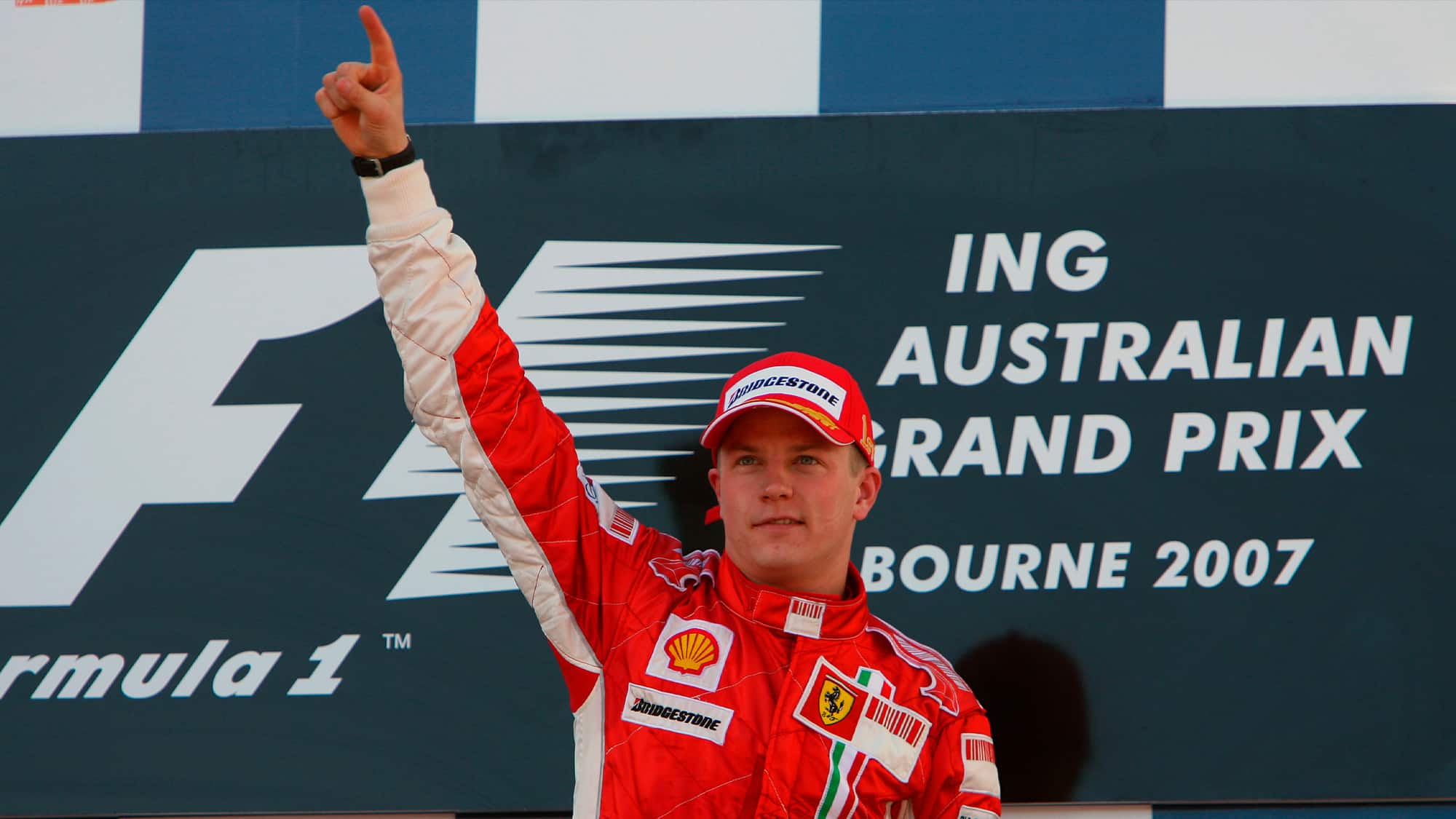 Kimi Raikkonen on the podium at 2007 Australian Grand Prix