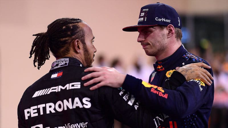 Lewis Hamilton congratulates Max Verstappen on winning the 2021 F1 championship