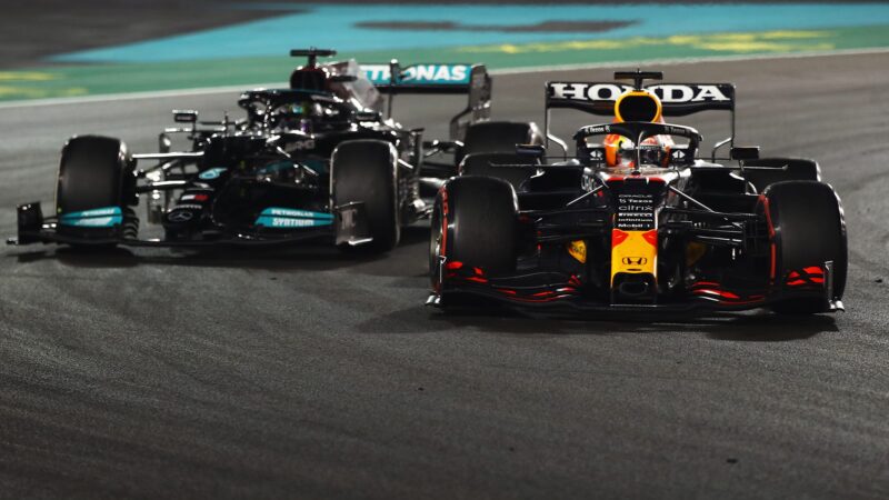 Max Verstappen overtakes Lewis Hamilton in the 2021 Abu Dhabi Grand Prix