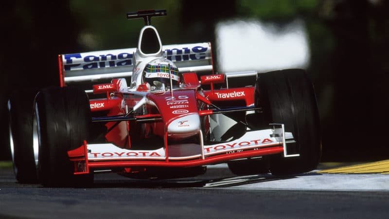 14 Apr 2002: Allan McNish of Toyota in action during the Formula One San Marino Grand Prix at Imola in Italy. \ Mandatory Credit: Mark Thompson/Getty Images