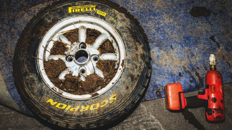 Mud-filled wheel from 2021 Roger Albert Clark Rally