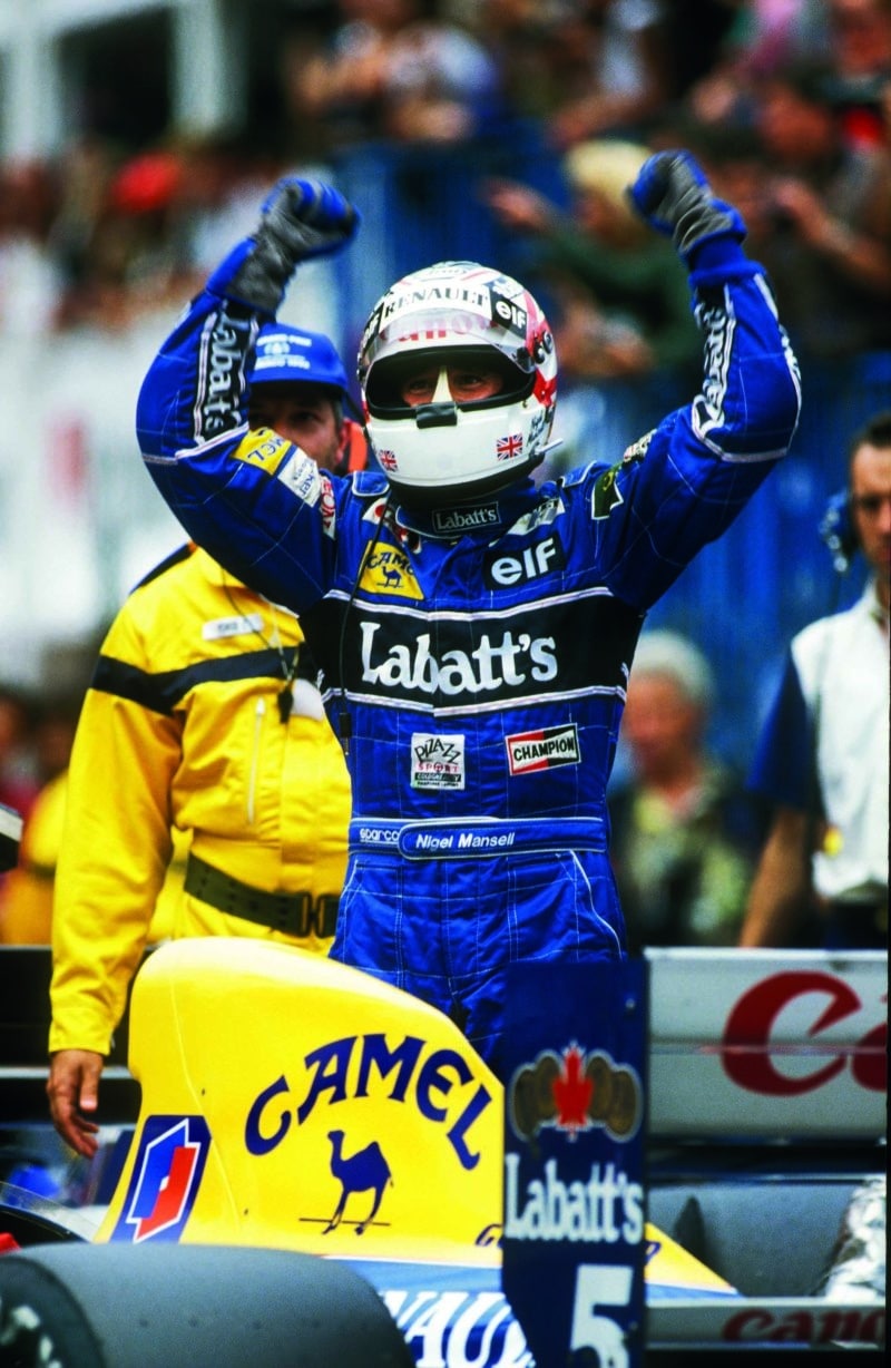 Nigel-Mansell-celebrates-pole-position-at-the-1992-Monaco-Grand-Prix