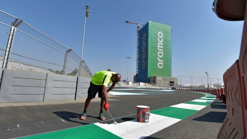 A picture taken on November 28, 2021, shows a view of the Jeddah Corniche Circuit that is expected to host the Saudi Arabian Grand Prix in the Saudi Red Sea port city of Jeddah. (Photo by Amer HILABI / AFP) (Photo by AMER HILABI/AFP via Getty Images)