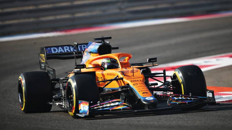 Pato O Ward in a McLaren during 2021 F1 test