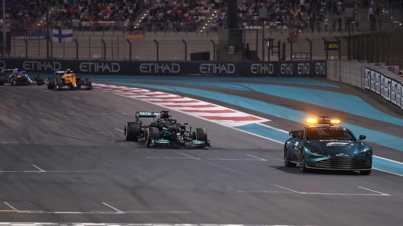 Safety car leads Lewis Hamilton in the 2021 Abu Dhabi GP