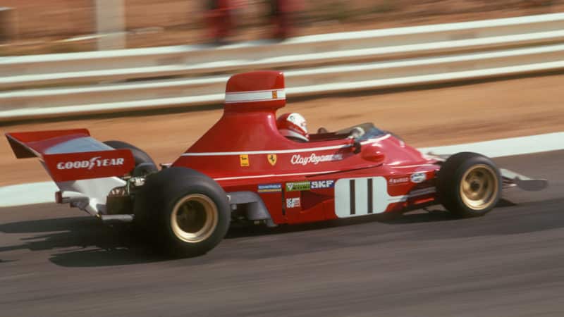 Side view of Clay Regazzoni Ferrari in the 1974 South African Grand Prix