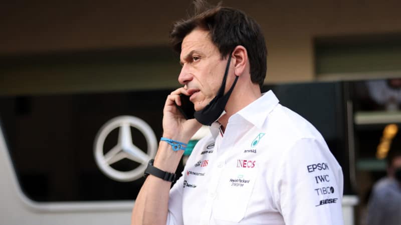 ABU DHABI, UNITED ARAB EMIRATES - DECEMBER 12: Toto Wolff, executive director of Mercedes-Benz during the Grand Prix Formula One of Abu Dhabi at Yas Marina Circuit on December 12, 2021 in Abu Dhabi, United Arab Emirates. (Photo by Irwen Song ATPImages/Getty Images)