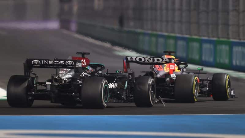 Lewis Hamilton follows MAx Verstappen at the 2021 Saudi Arabian Grand Prix