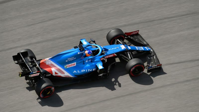 Alpine of Fernando Alonso on track at the 2021 F1 US Grand Prix