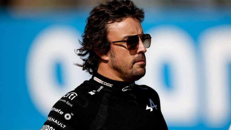 Fernando Alonso in sunglasses on the grid at the 2021 US Grand Prix