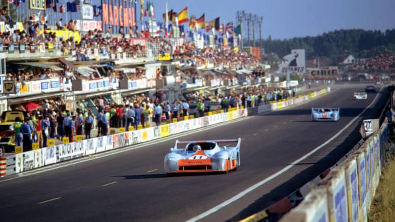 Gulf GR 8 of Derek Bell and Jacky Ickx at Le Mans 1975