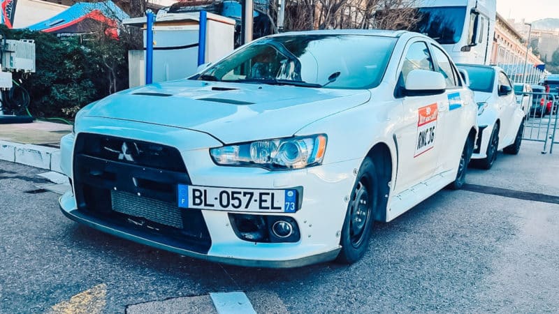 Mitsubishi Evo recce car on 2022 Monte Carlo Rally