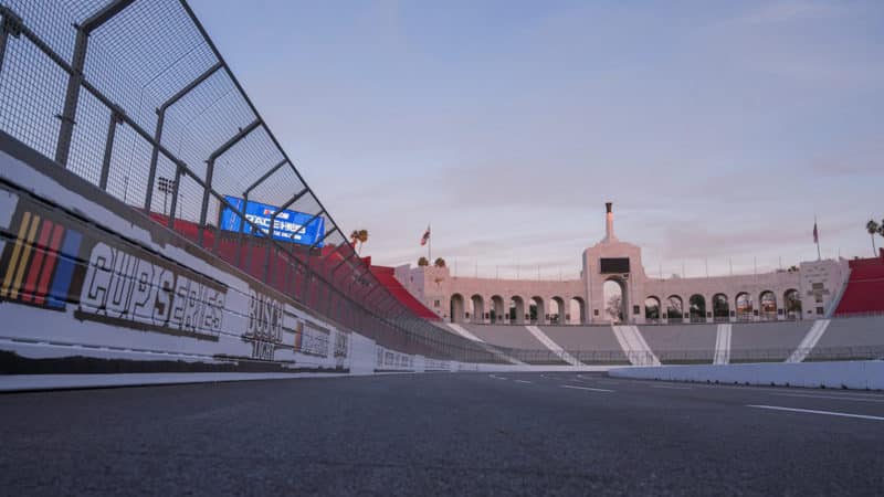 NASCAR track in Los Angeles Coliseum