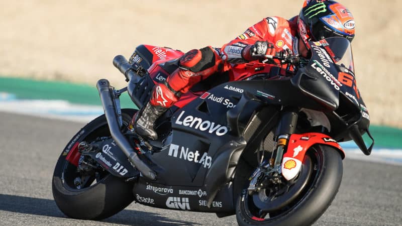 Pecco Bagnaia on Ducati MotoGP test bike