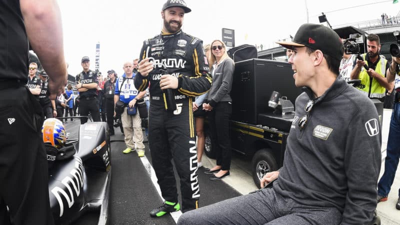 Robert Wickens on the IndyCar grid with James Hinchcliffe