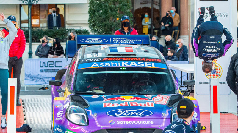 Sebastien Loeb does a backflip after the 2022 Monte Carlo Rally