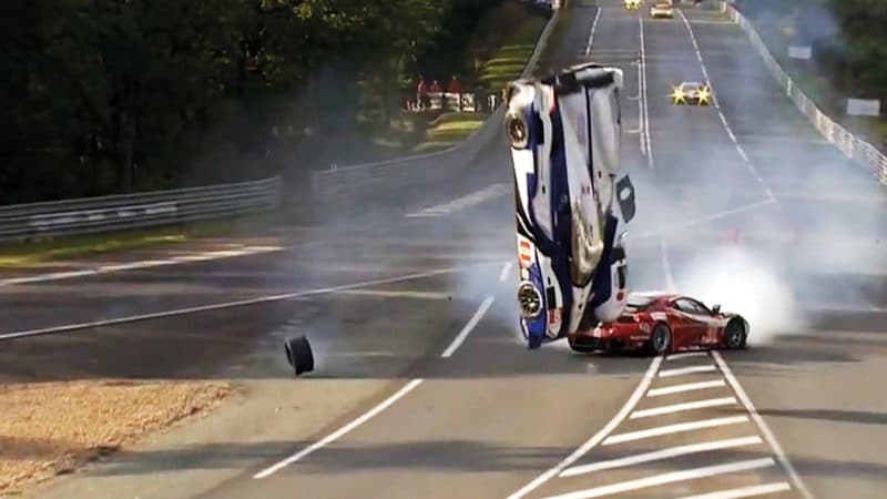 Toyota of Anthony Davidson flips at Le Mans 2012