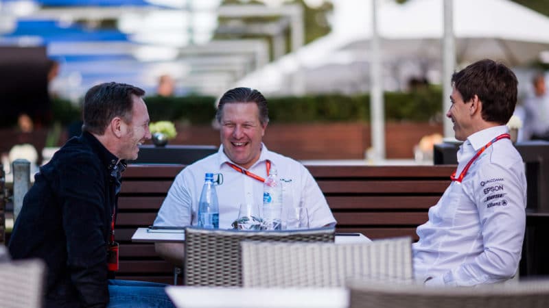 Zak Brown with Christian Horner and Toto Wolff