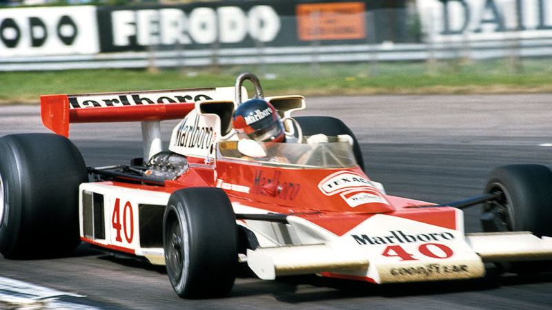 Gilles Villeneuve, McLaren-Ford M23, Grand Prix of Great Britain, Silverstone, 16 July 1977. Gilles Villeneuve's first ever Formula 1 race at the wheel of the McLaren-Ford M23. (Photo by Bernard Cahier/Getty Images)