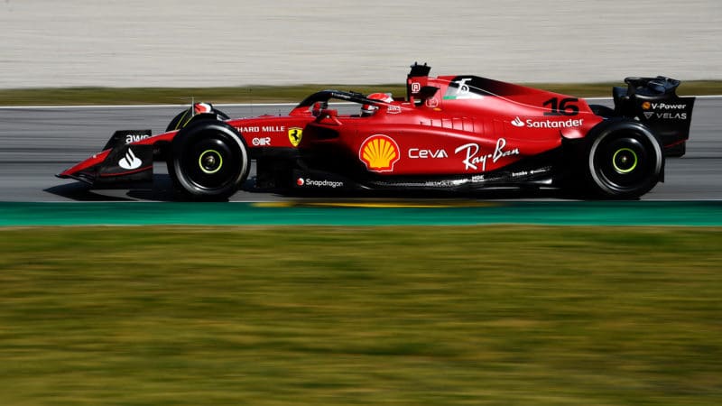 Ferrari of Charles Leclerc in 2022 F1 Barcelona testing