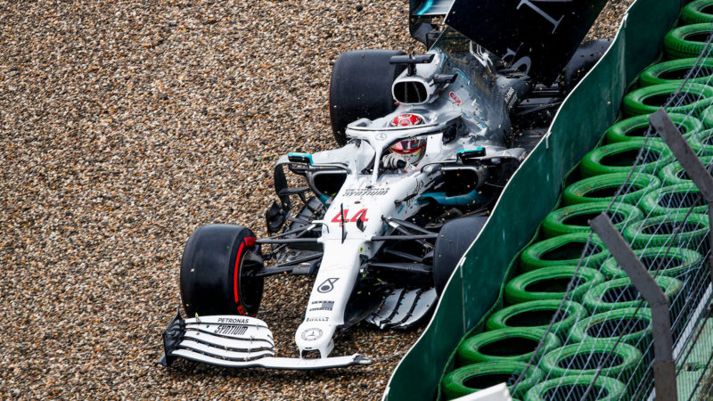HAMILTON Lewis (gbr), Mercedes AMG F1 GP W10 Hybrid EQ Power+, action, crash, accident, during the 2019 Formula One World Championship, Germany Grand Prix from July 25 to 28, in Hockenheim, Germany - Photo Florent Gooden / DPPI