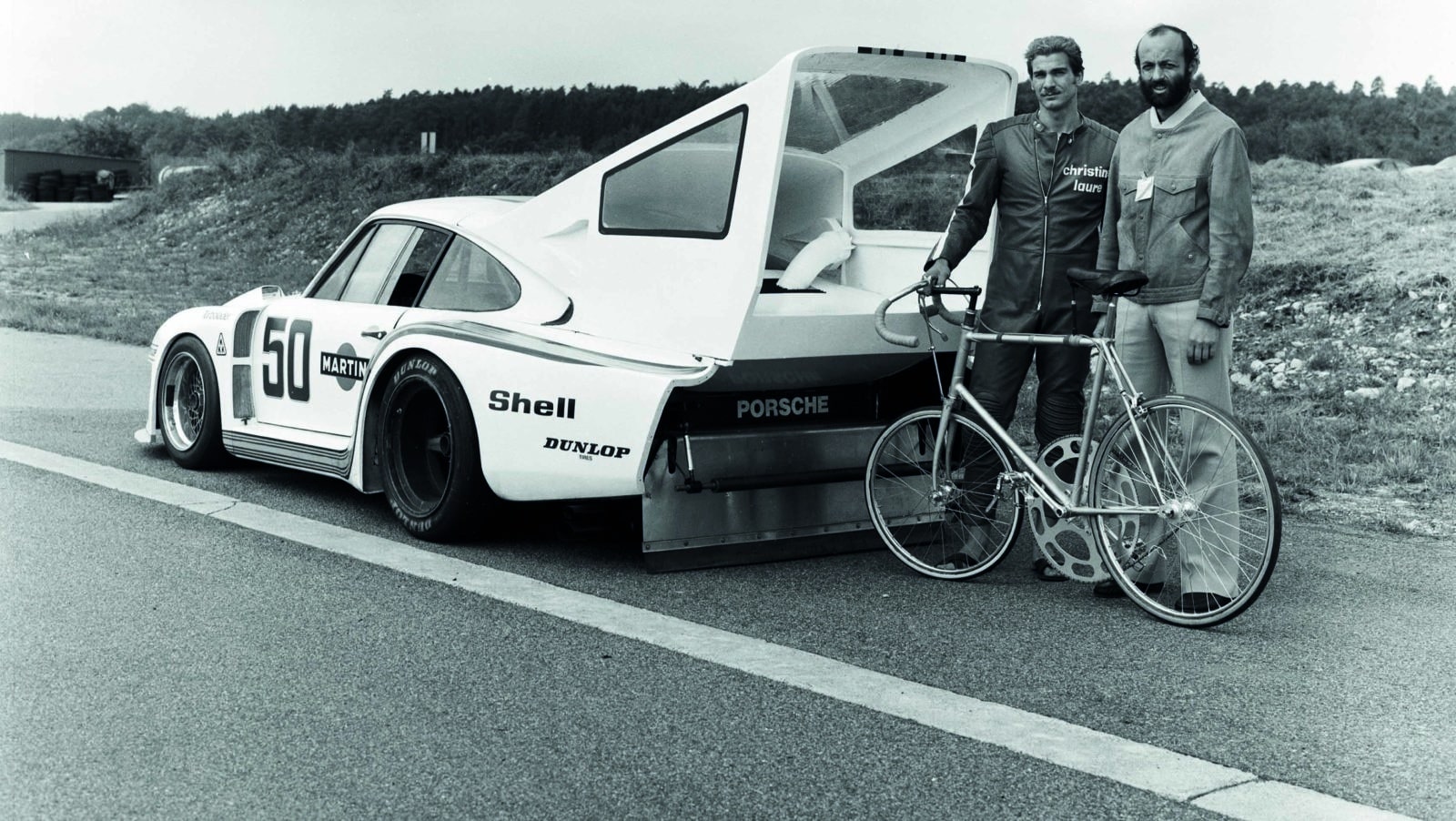 Henri Pescarolo and Jean Claude Rude with Porsche 935 modified for cycling speed record