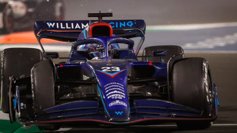 Alex Albon with broken front wheel in the 2022 Saudi Arabian Grand Prix