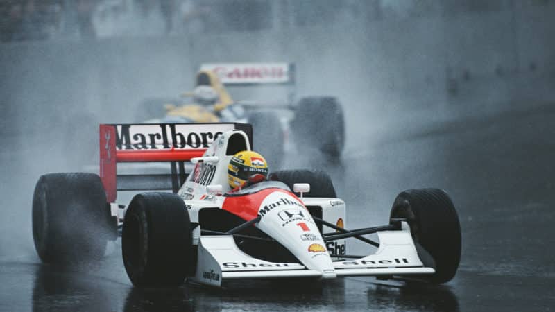 Ayrton Senna leads Williams in the rain