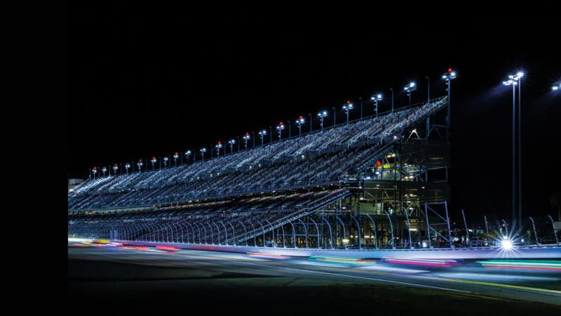 Blurred cars at night during 2022 Daytona 24