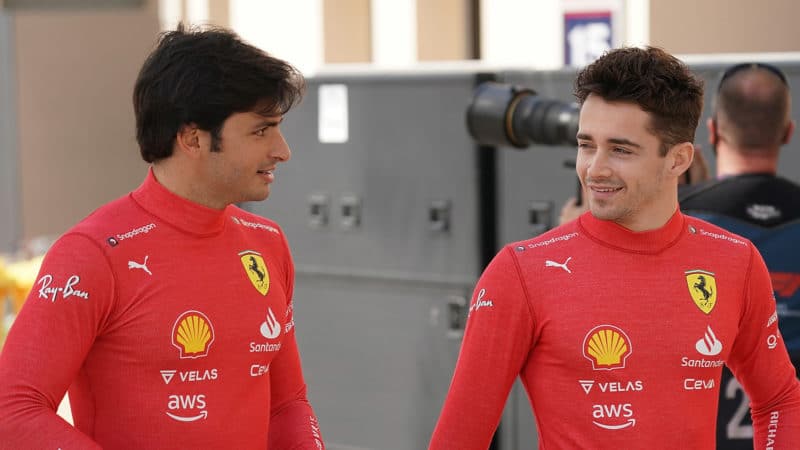 Carlos Sainz and Charles Leclerc at F1 preseason testing in 2022